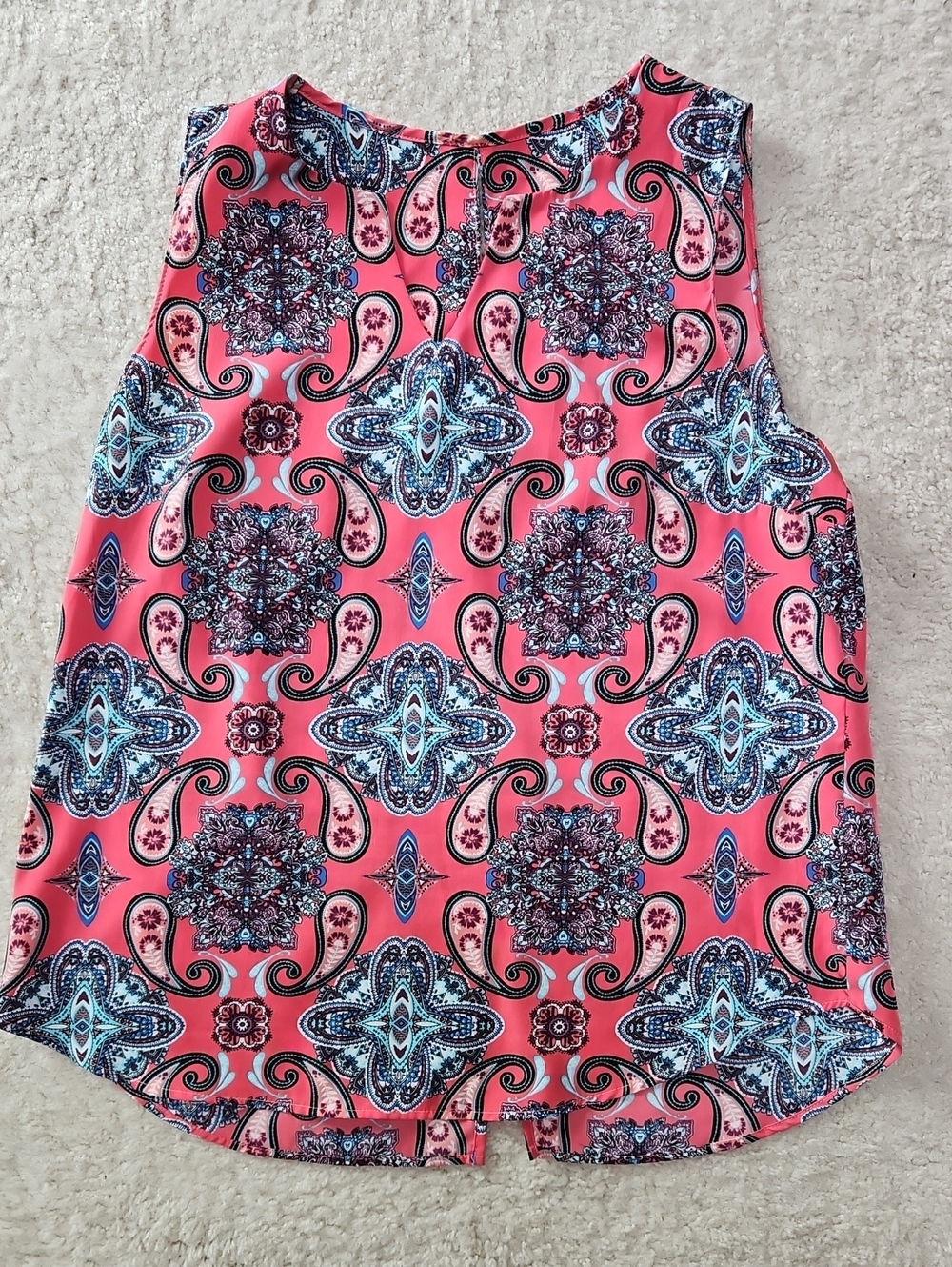 Sleeveless Coral Pink Paisley Print Blouse